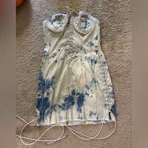 Dolls Kill Blue and White Strapless Dress